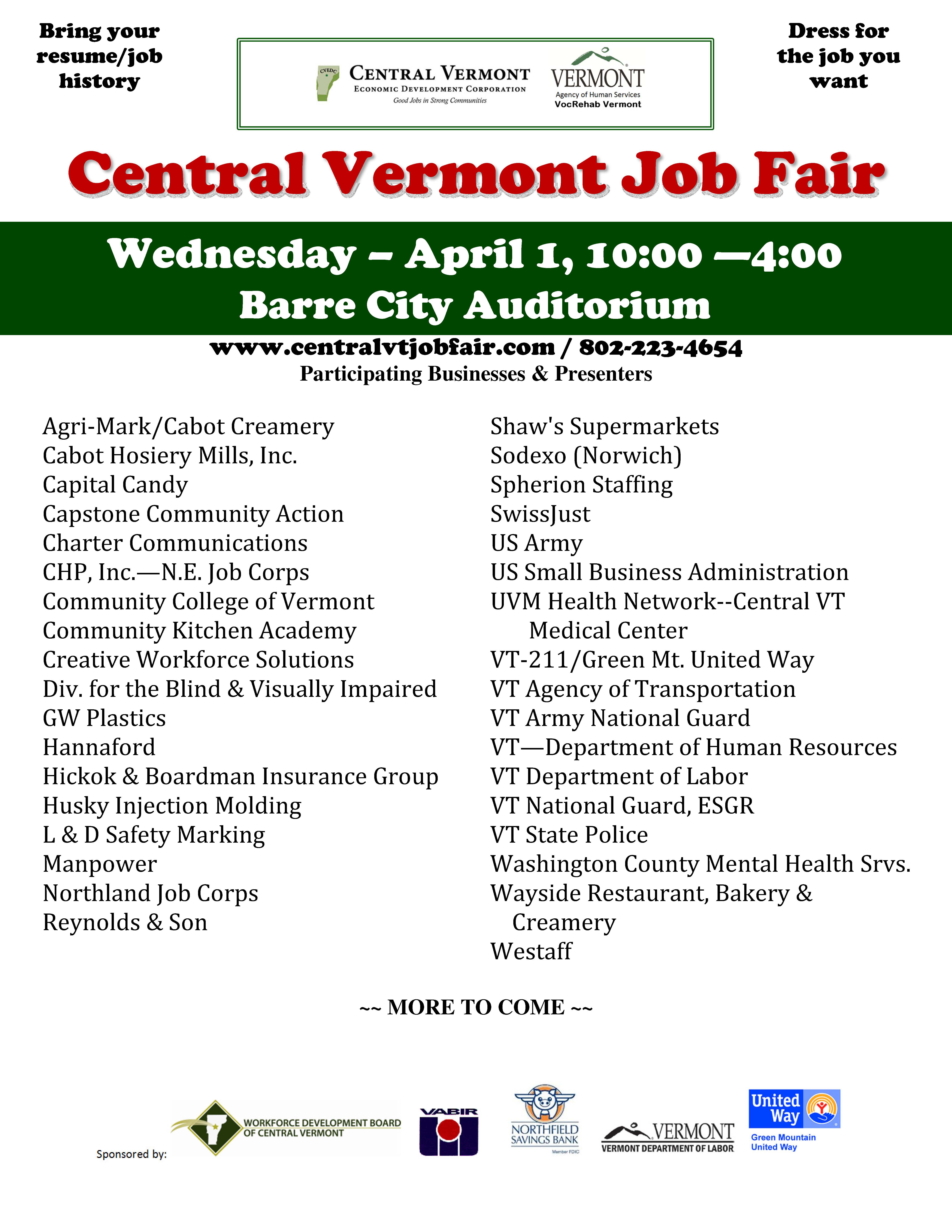 Central Vermont Job Fair The Vermont Association of Business Industry